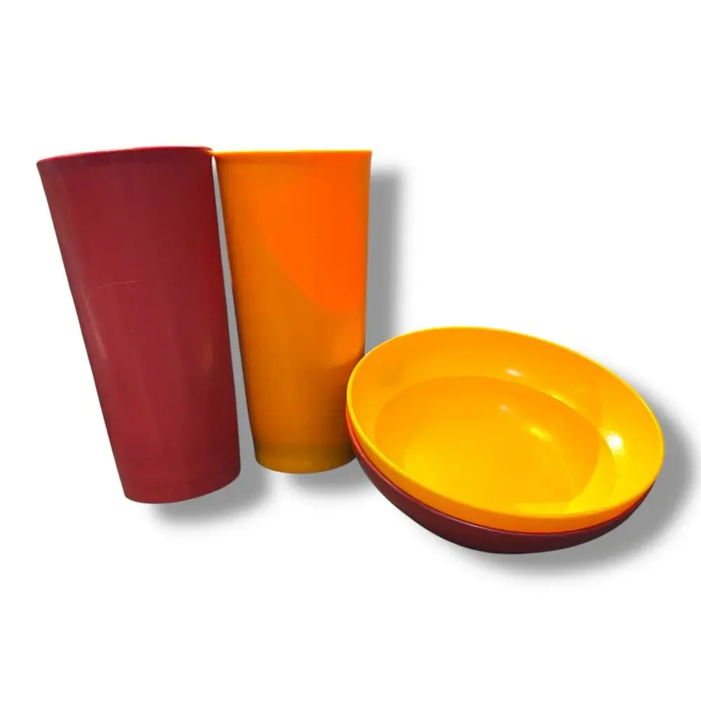 Tupperware Retro Amber Orange Bowls & Cups Set 1348 155 Kitchen Picnic Vintage